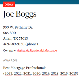 D Magazine Best Mortgage Professional